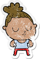 distressed sticker of a cartoon calm woman