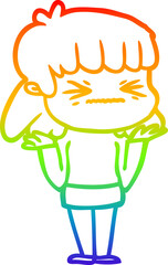 rainbow gradient line drawing cartoon angry girl