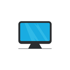 Vector flat icon of computer monitor with blue screen.