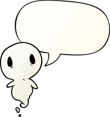 cute cartoon ghost and speech bubble in smooth gradient style