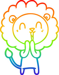 rainbow gradient line drawing laughing lion cartoon