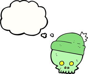 thought bubble cartoon skull wearing hat