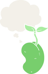 cartoon sprouting seed and thought bubble in retro style