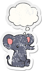 cartoon elephant and thought bubble as a distressed worn sticker