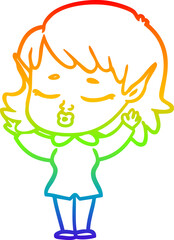 rainbow gradient line drawing pretty cartoon elf girl