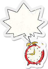 cartoon alarm clock and speech bubble distressed sticker