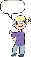 cartoon boy with popping out eyes with speech bubble