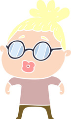 flat color style cartoon woman wearing spectacles