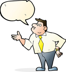cartoon businessman asking question with speech bubble