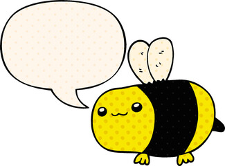cartoon bee and speech bubble in comic book style