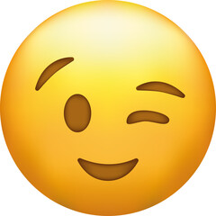 Winking Face. Eye wink emoji, funny yellow emoticon with smile. - obrazy, fototapety, plakaty
