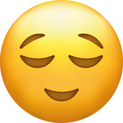 Calm emoji. Relieved emoticon, peaceful face with closed eyes and smile