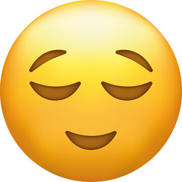 Calm Emoji. Relieved Emoticon, Peaceful Face With Closed Eyes And Smile