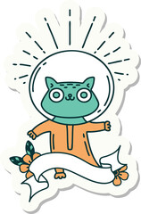 sticker of tattoo style cat in astronaut suit