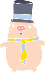 flat color style cartoon business pig