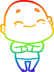 rainbow gradient line drawing cartoon happy bald man