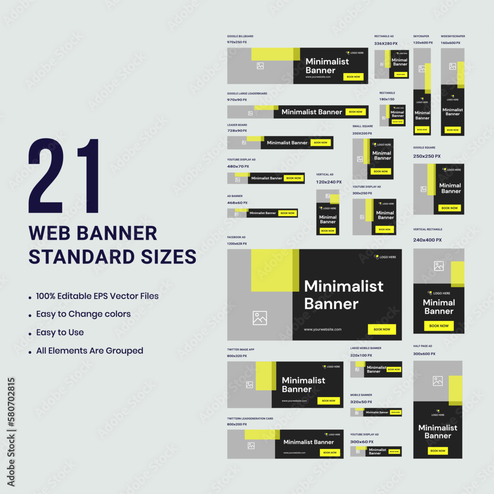 Wall mural set of minimal web banner template design for social media posts, vector eps 10 file format