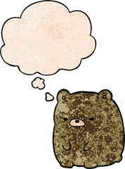 cartoon sad bear and thought bubble in grunge texture pattern style