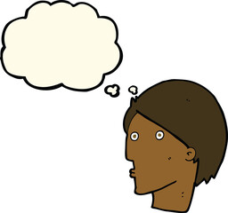 cartoon surprised face with thought bubble