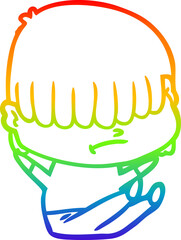 rainbow gradient line drawing cartoon boy with untidy hair