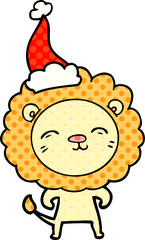 Fototapeta premium comic book style illustration of a lion wearing santa hat