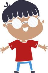 flat color style cartoon boy wearing spectacles