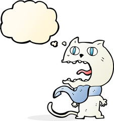 cartoon frightened cat with thought bubble