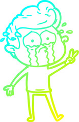 cold gradient line drawing cartoon crying man