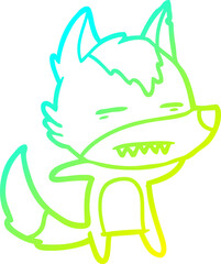 cold gradient line drawing cartoon wolf showing teeth