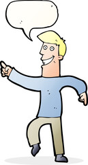 cartoon grinning man with speech bubble