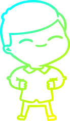 cold gradient line drawing cartoon smiling boy