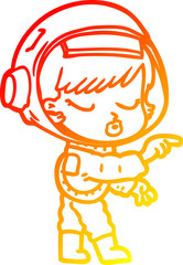 warm gradient line drawing cartoon pretty astronaut girl pointing