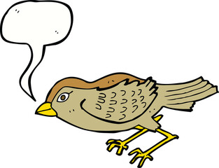 cartoon garden bird with speech bubble