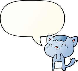 cute cartoon happy little cat and speech bubble in smooth gradient style