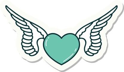 tattoo style sticker of a heart with wings