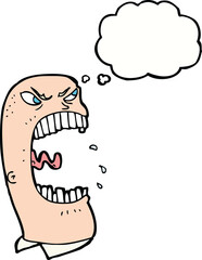 cartoon furious man shouting with thought bubble
