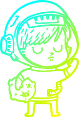 cold gradient line drawing cartoon astronaut woman