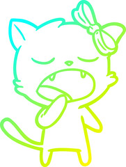 cold gradient line drawing cartoon yawning cat