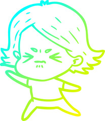 cold gradient line drawing cartoon angry girl