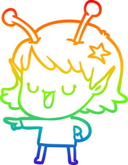 rainbow gradient line drawing happy alien girl cartoon