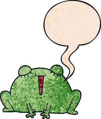 cute cartoon frog and speech bubble in retro texture style