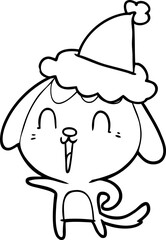 cute line drawing of a dog wearing santa hat