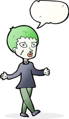 cartoon halloween zombie woman with speech bubble