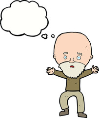 cartoon panicking old man with thought bubble