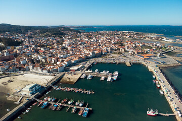Aerial view of O Grove famous touristic destination in Galicia, Spain. High quality photo