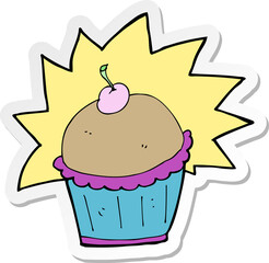 sticker of a cartoon cupcake