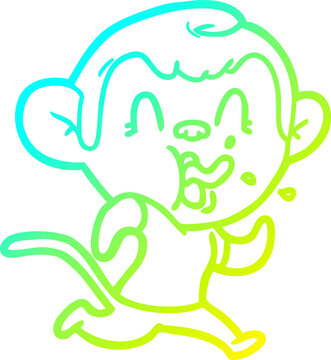 cold gradient line drawing crazy cartoon monkey running