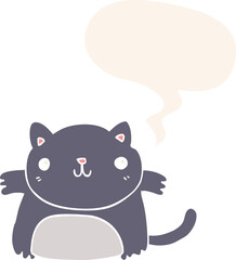 cartoon cat and speech bubble in retro style