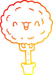 warm gradient line drawing cartoon happy tree