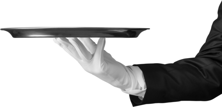 Butler Serving Empty Silver Tray on Yellow